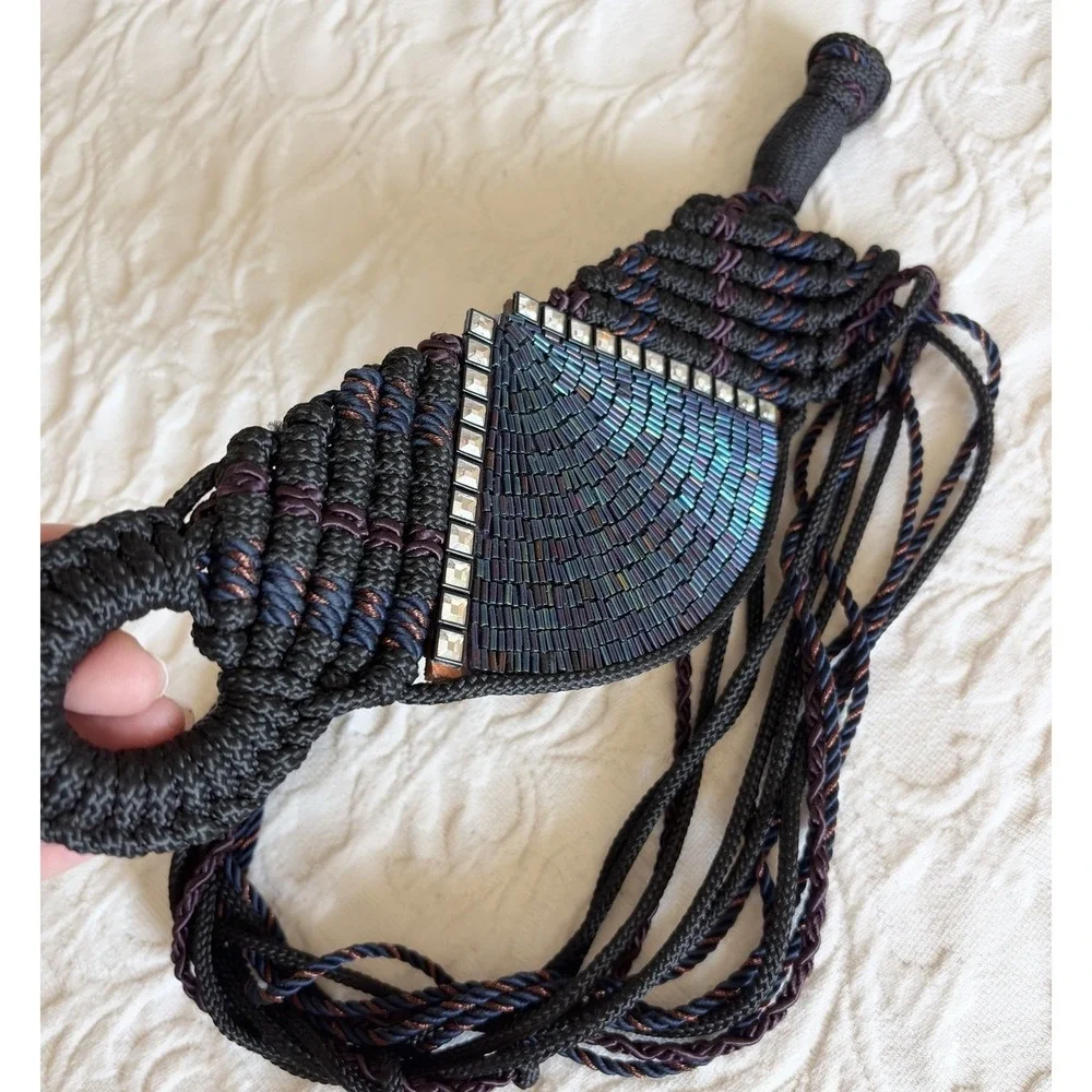 Vtg 70s 80s Signed Manett Macrame Beaded‎ Boho Hippie Belt Couture Sz 34-36\